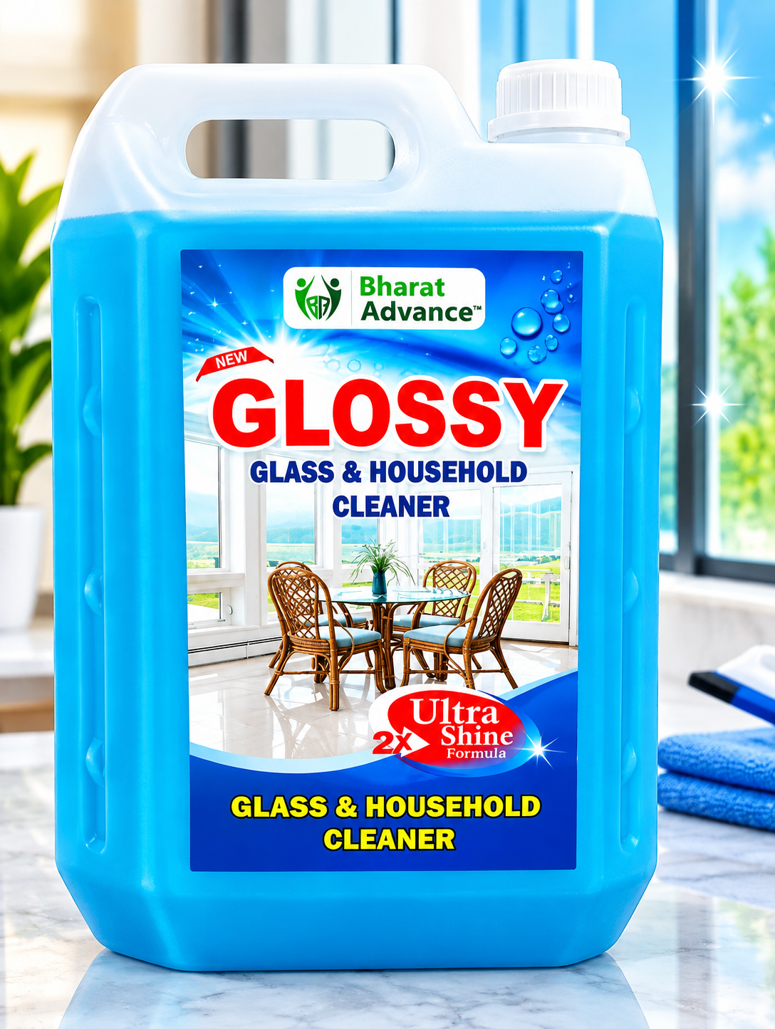 Bharat Advance Glossy Glass & Household Cleaner 5 Litre | Ultra Shine Formula | Glass, Metal & Surface Cleaner